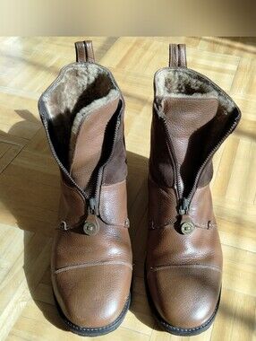 Cole Haan Women's Brown Leather Shearling Zip Ankle Boots 9 1/2 B